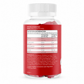 Haircarebear Cranberry Gummies 60s nutrition information panel