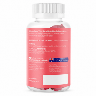 Haircarebear Vita Glow Hair Skin Nails Gummies 60s side panel with supplement facts