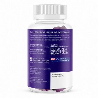 Haircarebear Sweet Dreams Gummies 60s side panel with supplement facts