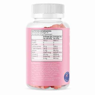 Haircarebear Vitagrow Gummies 60s nutrition information panel