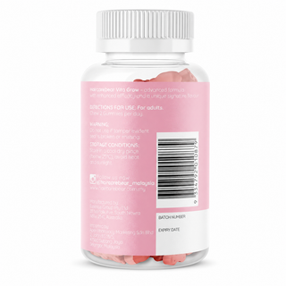 Haircarebear Vitagrow Gummies 60s side panel with supplement facts