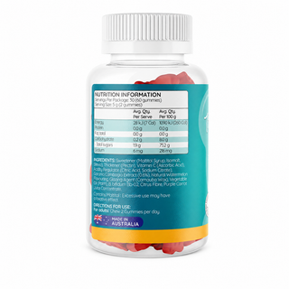 Tummiecarebear Probiotic & Slimie Gummies 60s nutrition information panel